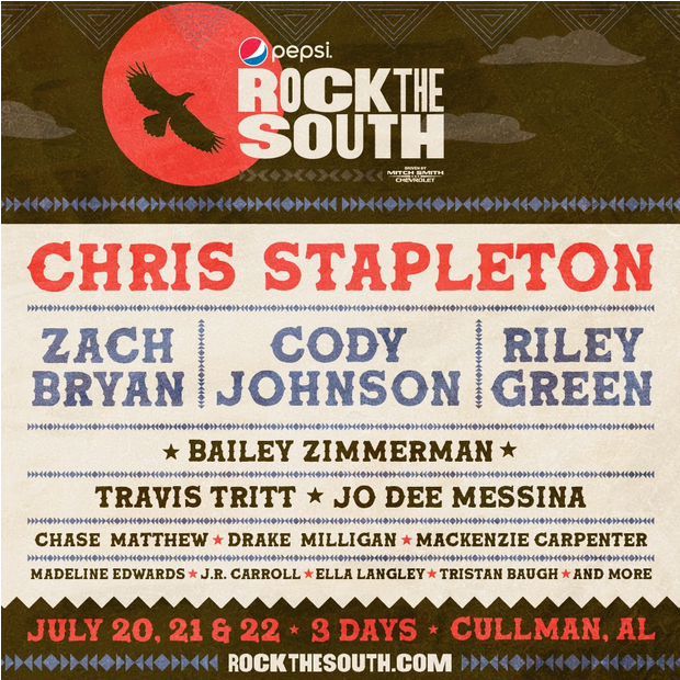 Chris Stapleton, Zach Bryan, Cody Johnson, Riley Green to Headline Rock The South 2023