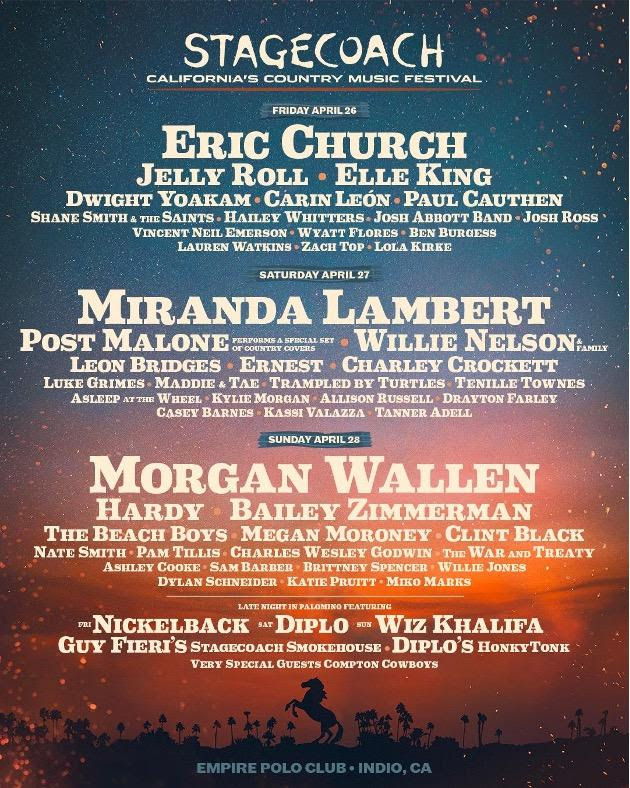 Superstars Eric Church, Miranda Lambert, and Morgan Wallen Will Headline California’s Stagecoach Country Music Festival